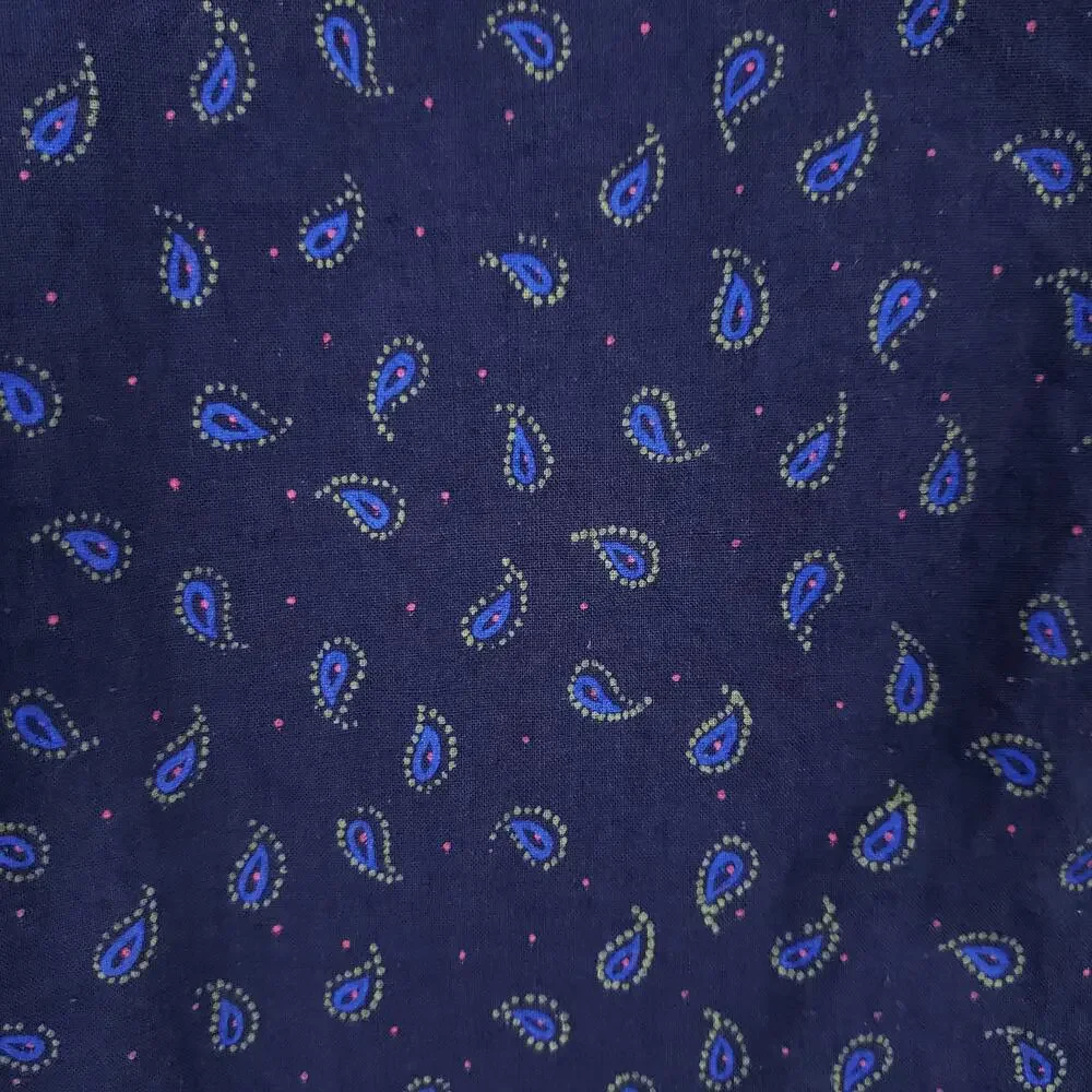 Vintage J Riggings Shirt Mens Large Navy Blue Paisley Short Sleeve‎ Button Down
